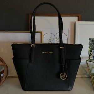 Michael Kors Jet Setter Black Leather Tote